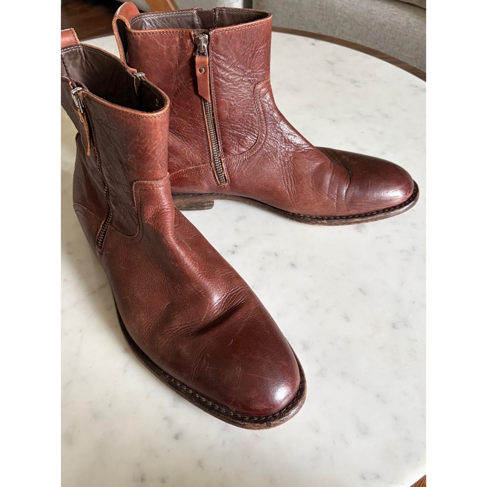 Johnston & Murphy 1850 Brown Leather Side Zip Ankle Boots Made in Italy Sz 11